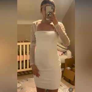 Fashion Nova White Strapless Sheath Dress Long Sleeve